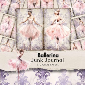 junk journal kit ballerina digital paper ballet dancer theme ephemera pastel printable scrapbook shabby chic collage sheet pages watercolor