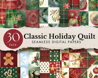 christmas patchwork seamless digital paper red green quilt repeat pattern classic holiday scrapbook festive plaid background sublimation art