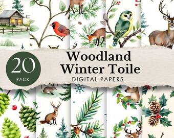 christmas toile digital paper green toile junk journal Toile De Jouy forest Chinoiserie pattern background woodland holiday printable paper
