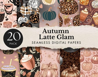 preppy fall seamless pattern autumn pumpkin digital paper luxury autumnal coffee digital background glam halloween scrapbook sublimation art