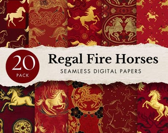 chinese seamless pattern lunar new year 2026 digital paper year of regal fire horse scrapbook asian junk journal oriental zodiac background