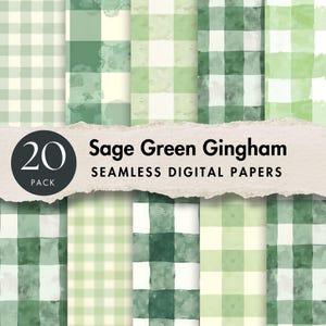 sage green gingham pattern digital paper seamless checkered background scrapbook vintage white plaid watercolor crafts wedding baby shower