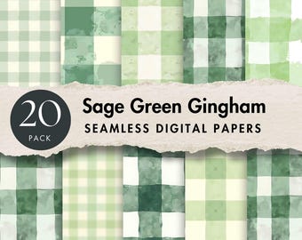 sage green gingham pattern digital paper seamless checkered background scrapbook vintage white plaid watercolor crafts wedding baby shower