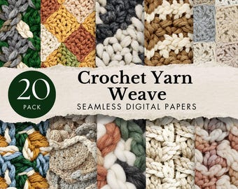 crochet digital papers boho seamless pattern yarn weave PNG printable fabric texture background scrapbook kit knitted sublimation art design