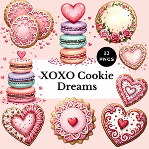 valentines day cookie clipart heart cookies PNG watercolor sweets images cute pink desserts illustration whimsical treats digital stickers