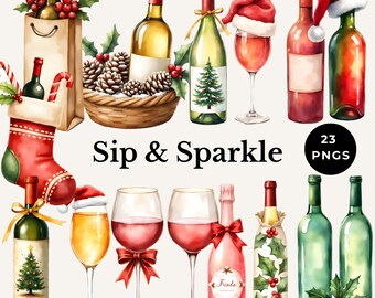 christmas wine clipart holiday cocktail PNG festive drink illustration xmas champage design mulled glass images cocktail drink sublimation