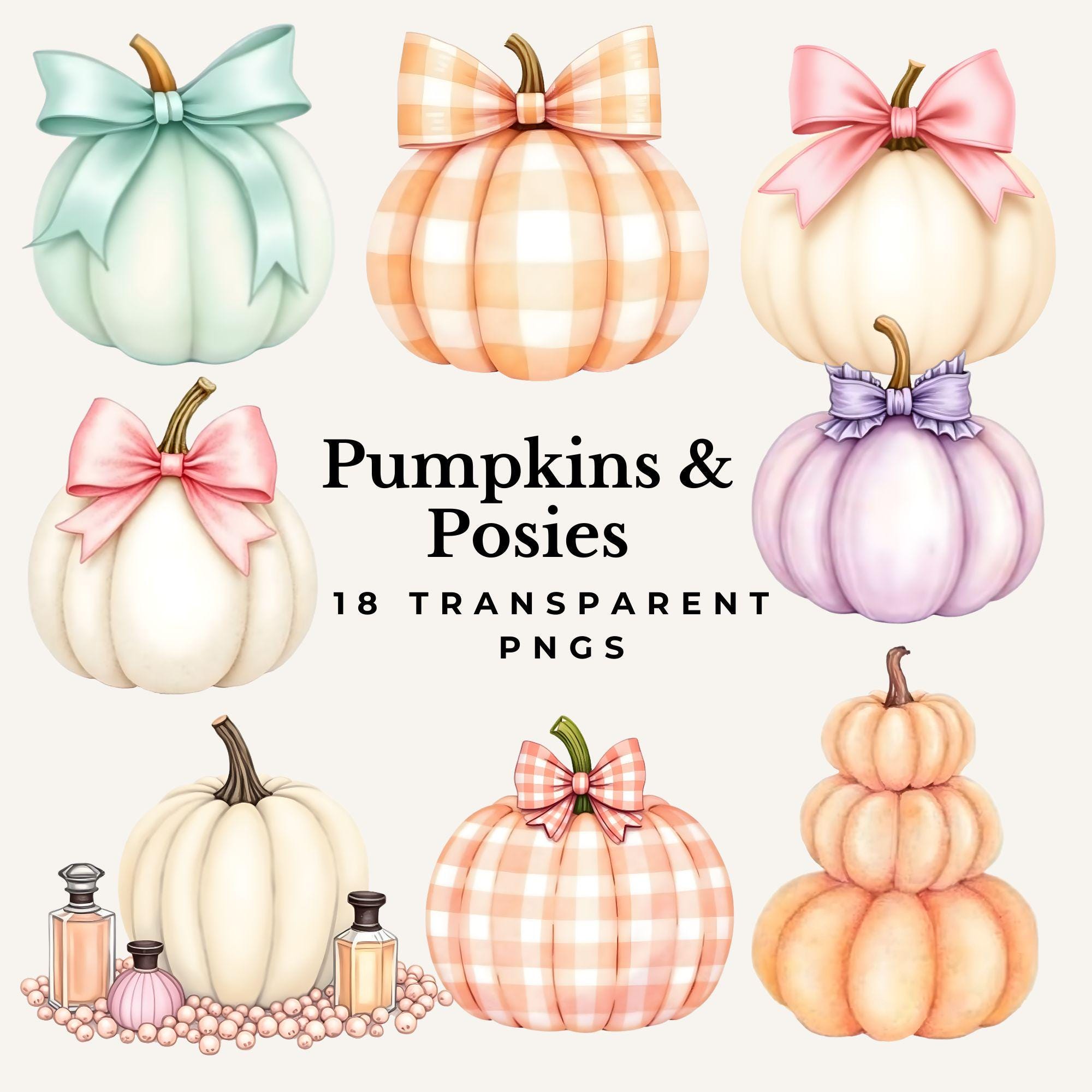 Coquette Pumpkin Clipart Cute Fall PNG Watercolor Cozy Autumn Decor ...