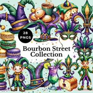 Bundle de cliparts mardi gras gros mardi PNG pack festival de la nouvelle orléans designs illustrations de fête de carnaval masque sublimation décor fleur de lys