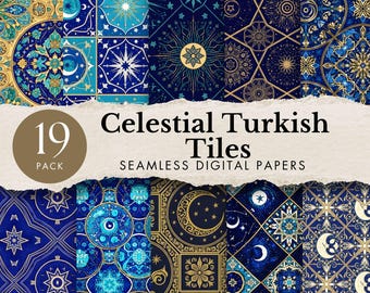 digital paper turkish tile seamless pattern mediterranean mosaic background luxury celestial wallpaper PNG scrapbook ottoman sublimation art