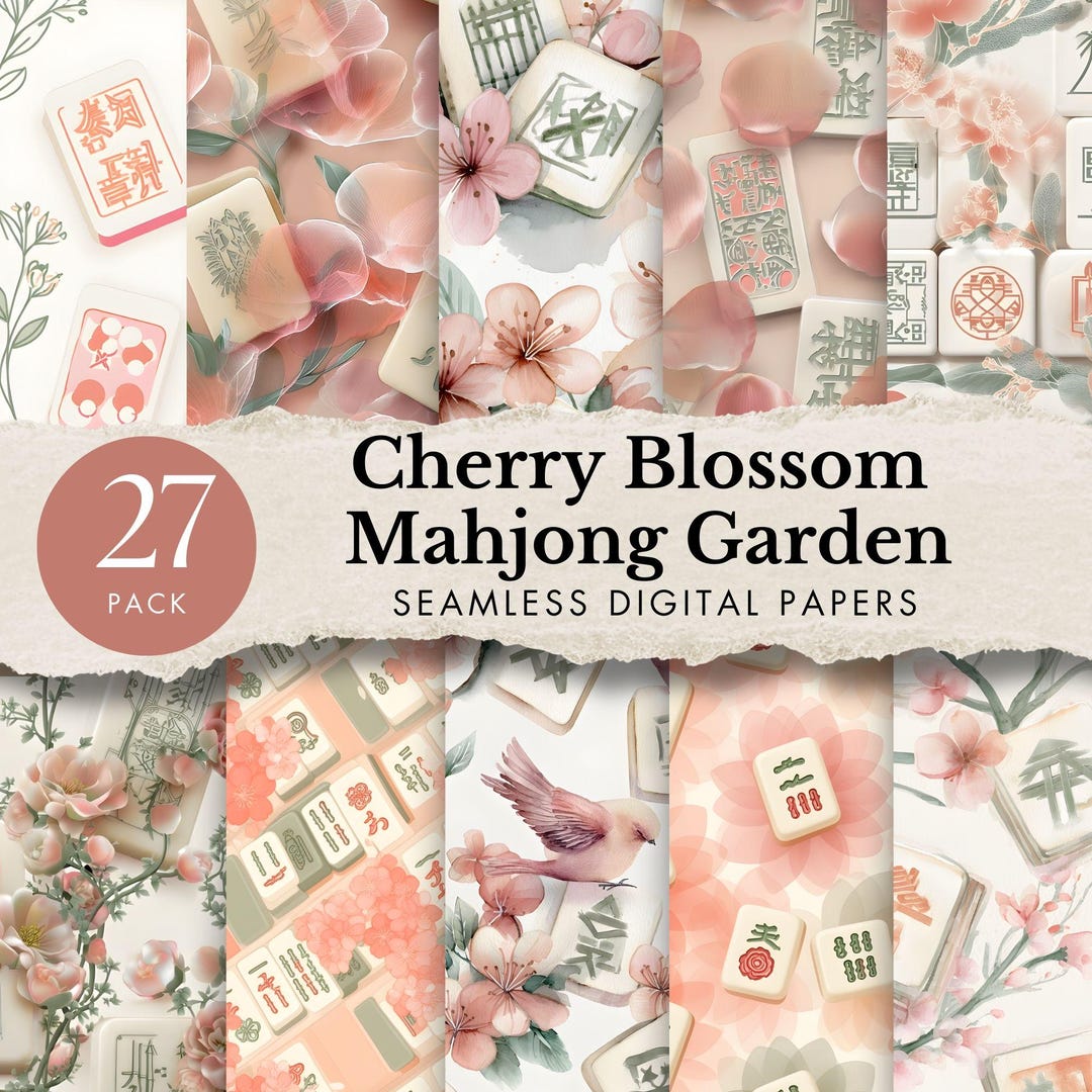 Mahjong Pattern Paper Mahjong Digital Paper Flower Asian Background Oriental Tiles PNG ...