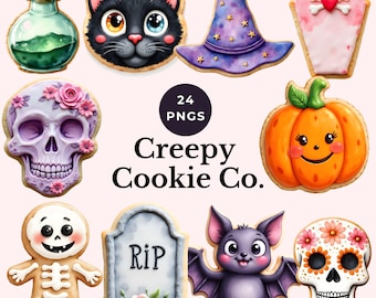 ハロウィーンのクッキーのクリップアート、かわいい不気味なデザート、PNG、怖い甘いお菓子のデザイン、お祭りの楽しいアート、ハロウィーンのベーキングイメージ、トリックオアトリートクラフト