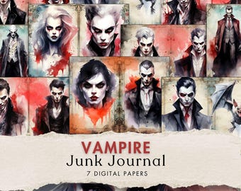 vampire junk journal kit gothic horror halloween digital paper printable vampire diary scrapbook paper card making craft instant download