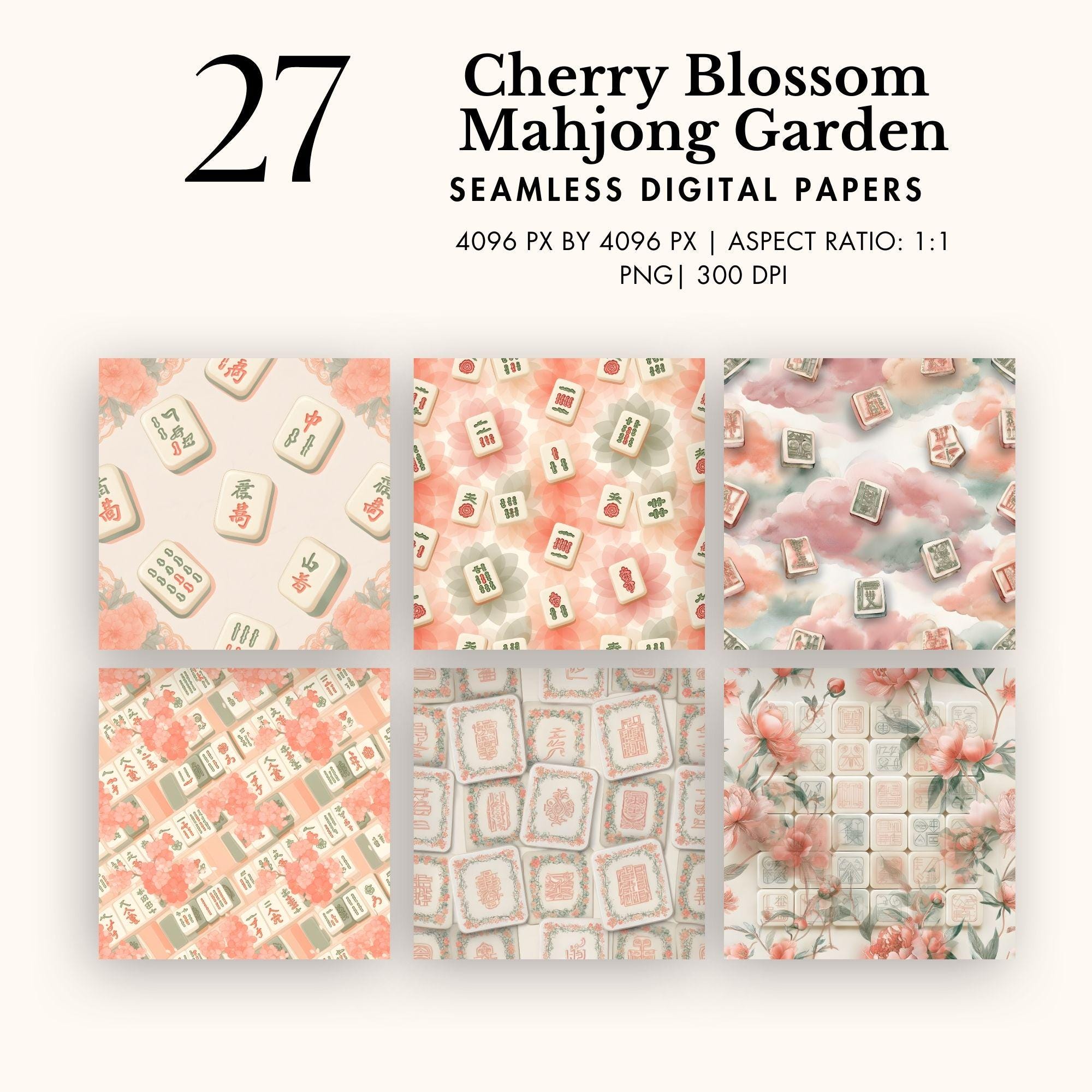 Mahjong Pattern Paper Mahjong Digital Paper Flower Asian Background Oriental Tiles PNG ...