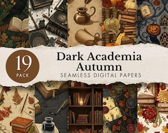 book lovers seamless pattern dark academia autumn repeating file vintage bookish digital paper moody library reading background scrapbook
