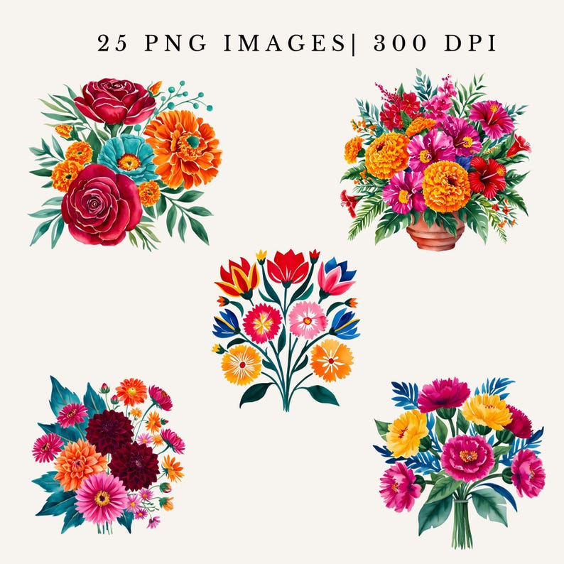 Mexican Fiesta Flowers Clipart Spanish Floral PNG Cinco De Mayo Party ...