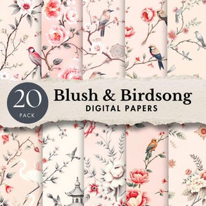 Pink Floral Toile Digital Paper Vintage Chinoiserie Scrapbook Paper Floral background french bird white Toile De Jouy clipart spring pattern