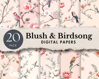 Pink Floral Toile Digital Paper Vintage Chinoiserie Scrapbook Paper Floral background french bird white Toile De Jouy clipart spring pattern