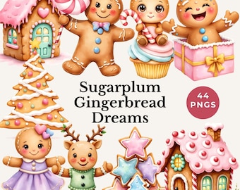 pastel gingerbread clipart cute cookies PNG watercolor christmas sublimation preppy holiday decor sweet treats digital stickers candy crafts