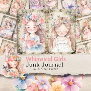 whimsical girls junk journal pages whimsical ephemera whimsical junk journal papers whimsical digital papers girls digital papers playful