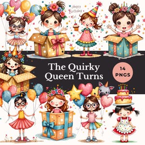 schrullig Geburtstagskind Clipart wunderlich Feiern PNG niedlich Kinder Party Design Spaß girly Sublimationskunst Aquarell freche Königin Junk Journal