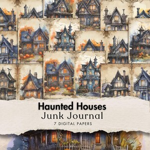 haunted house junk journal kit halloween digital paper gothic house ephemera printable creepy houses spooky scrapbook paper background JPG