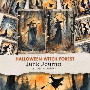 halloween witch forest junk journal kit digital paper Hedge Witchy Ephemera cottage witch spooky halloween printable scrapbook paper craft