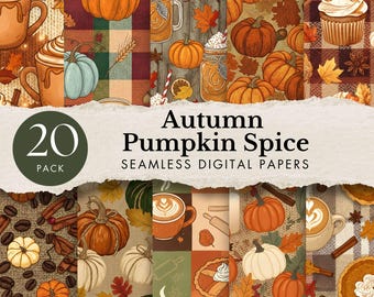 preppy fall seamless pattern autumn pumpkin digital paper cozy autumnal coffee digital background cute halloween scrapbook sublimation art