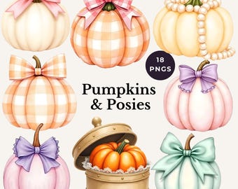 coquette pumpkin clipart cute fall PNG watercolor cozy autumn decor grandmillenial sublimation art preppy thanksgiving harvest design craft