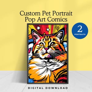 custom pet portrait pop art from photo retro comic book personalized pet gift idea vintage print dog lover cat mom digital download colorful