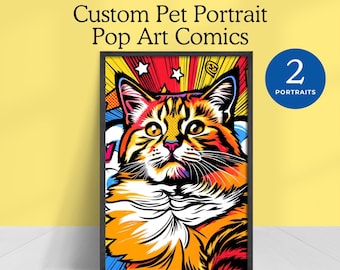 custom pet portrait pop art from photo retro comic book personalized pet gift idea vintage print dog lover cat mom digital download colorful