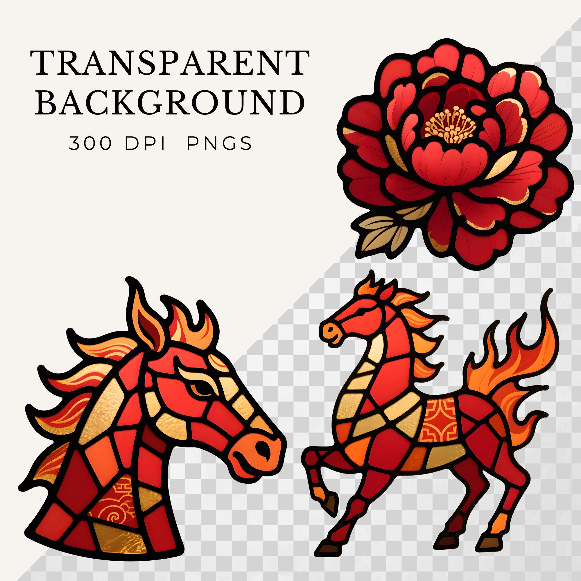 Chinese New Year Horse Clipart Stained Glass Lunar Zodiac 2026 PNG ...