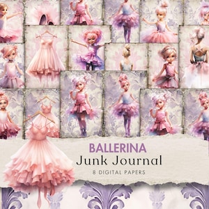junk journal kit ballerina digital paper ballet dancer theme ephemera tutu dress printable scrapbook shabby chic collage sheet pages pink
