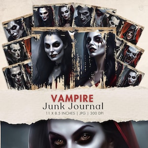 vampire junk journal kit gothic horror halloween digital paper printable vampire diary scrapbook paper card making craft instant download