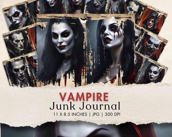 vampire junk journal kit gothic horror halloween digital paper printable vampire diary scrapbook paper card making craft instant download