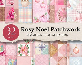 Weihnachten Patchwork nahtlos digitales Papier rosa Quilt shabby chic Muster Pastell Urlaub Sammelalbum festlich Karo Hintergrund Sublimation Kunst