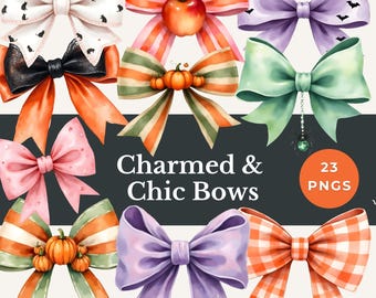 halloween coquette bows clipart pastel spooky PNGs cute bows design autumn planner stickers whimsical sublimation art fall party decor craft