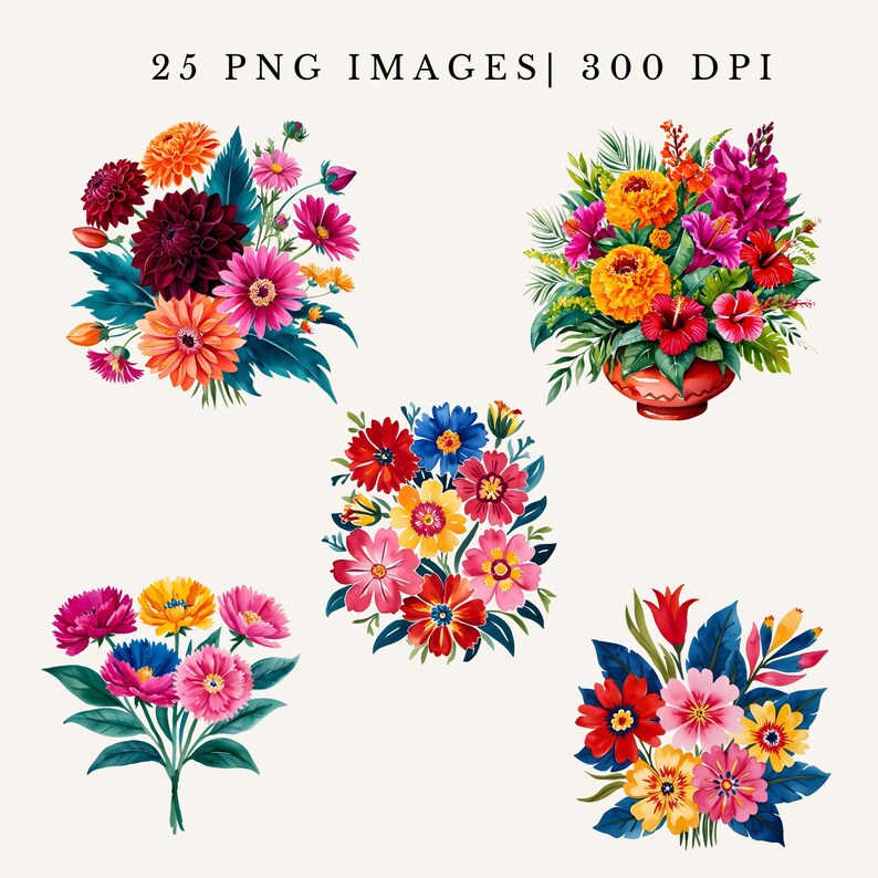 Mexican Fiesta Flowers Clipart Spanish Floral PNG Cinco De Mayo Party ...