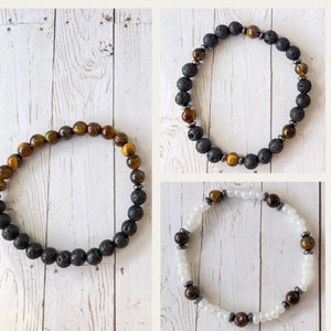 Black lava stone and tiger eye bead bracelet, Trendy Bracelets, Essential oil diffuser, medication, minimalist bracelet, boho style