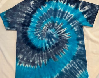 Tie Dyed Adult XL T-shirt, Shades of Blue, 100% Cotton, Gender Neutral