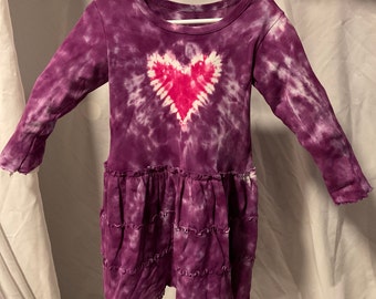 Tie Dye Girl’s 4T Long Sleeve Heart Dress, 100% Cotton