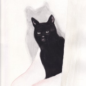 Original Watercolor painting - Black Cat Lurking