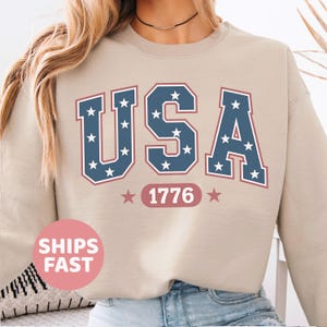 Vintage USA Sweatshirt, 4th of July Sweater, America Sweatshirt, USA est 1776, Patriotic Crewneck, Womens 4th of July Sweatshirt, Flag Shirt