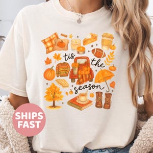 Comfort Colors Fall Shirt, Tis the Season Shirt, Fall Football Shirt, Women&#39;s Fall Shirt, Pumpkin Season, Fall Harvest Shirt, Autumn Doodle