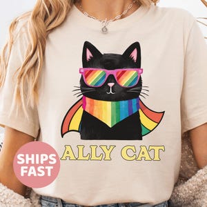 Pride Ally Cat Shirt, Retro Rainbow Colors Cat Ally Shirt, Cat Pride Shirt, Funny Pride Shirt, LGBTQ Shirt, LGBT Gifts, Love Is Love T-Shirt