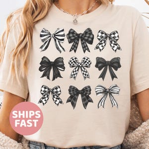 Comfort Colors® Checkered Bow T-Shirt, Coquette Bow Shirt, Bows Shirt, Black Bow Shirt, Retro T-Shirt, Goth Shirt, Gift For Her