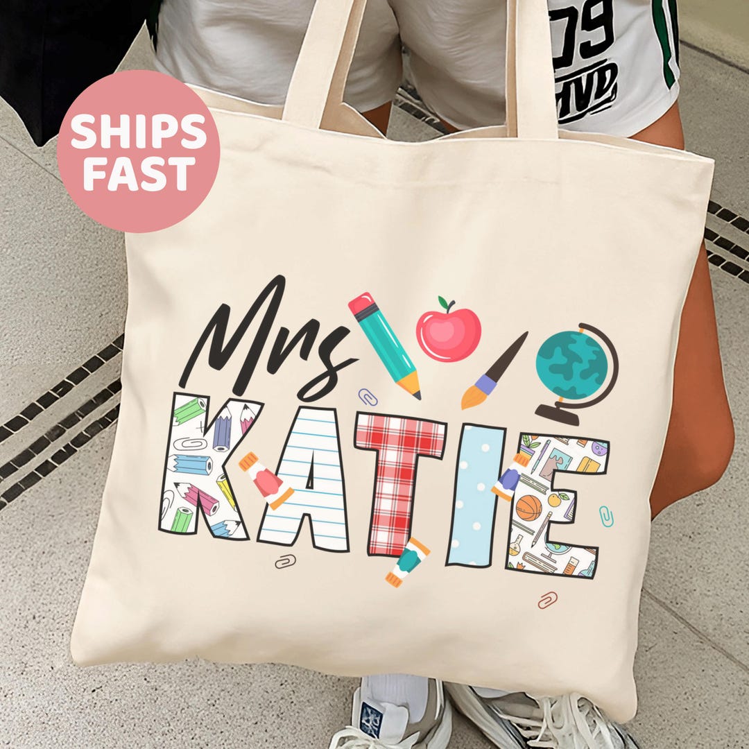 Personalized Teacher Tote Bag, Custom Teacher Name Bag, Personalized ...
