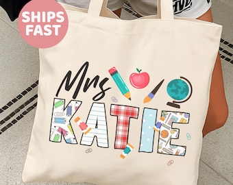 Personalized Teacher Tote Bag, Custom Teacher Name Bag, Personalized Teacher Gifts, Back to School Gift, Appreciation Gift,Teacher Thank You