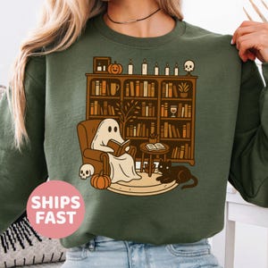 Retro Geist Lesebücher Sweatshirt, Bibliothekar Geist Halloween, Halloween Lehrer Sweatshirt, Halloween Shirt, Lehrer Geschenk, Boo Schule