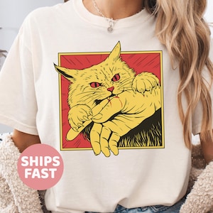 Vintage Cat Bite Shirt, Japanese Horror Anime TShirt, Retro Graphic Tee, Horror Cat Shirt, Cats Crazy Shirts Cool Graphic Unisex T Shirts