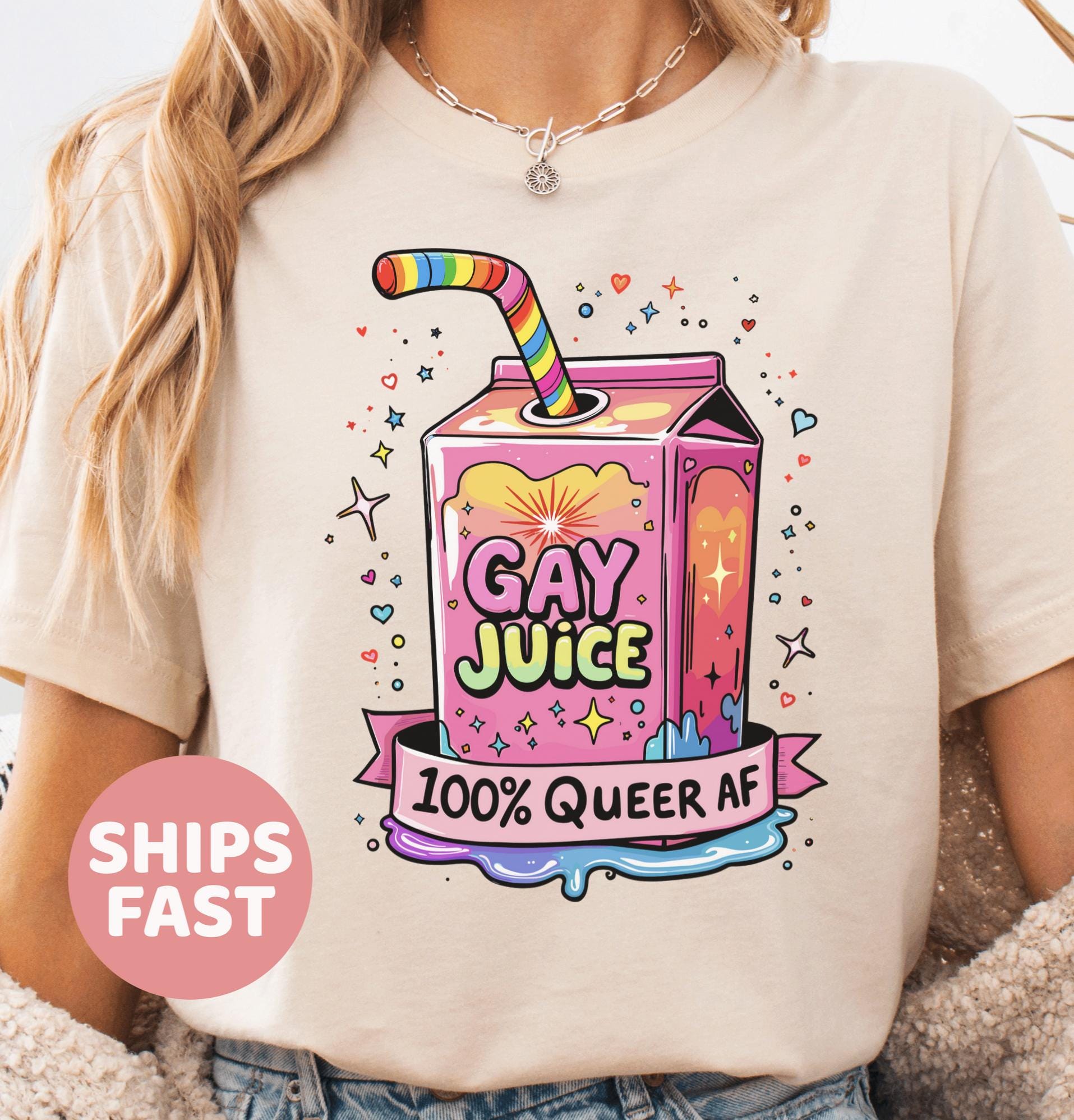 Pride Month Gay Juice Shirt ~ Queer AF Pride T-Shirt, Funny LGBTQ Graphic Tee, Rainbow Pride Outfit, Gay Festival Shirt, Queer Gift Idea